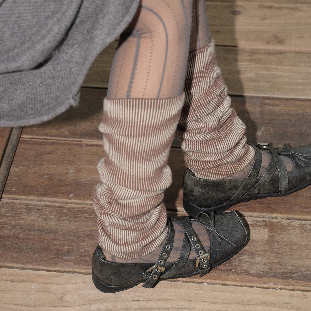 Flewera Women's Ribbed Knit Leg Warmers – Stripe Pattern, 17.3 inch, Footless
