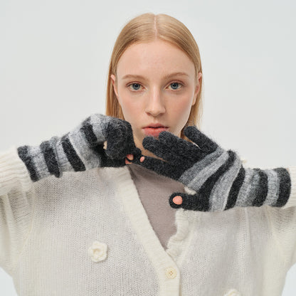 Flewera Women's Fingerless Knit Gloves – Striped, One Size