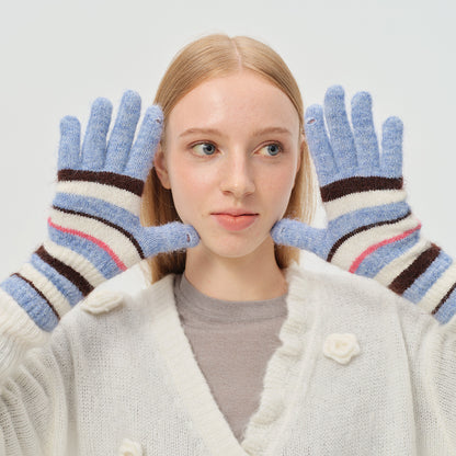 Flewera Women's Fingerless Knit Gloves – Striped, One Size