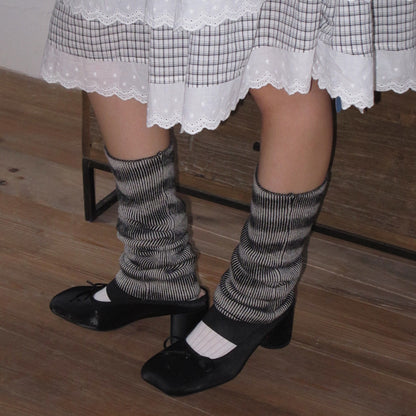 Flewera Women's Ribbed Knit Leg Warmers – Stripe Pattern, 17.3 inch, Footless