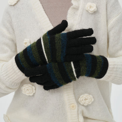 Flewera Women's Fingerless Knit Gloves – Striped, One Size